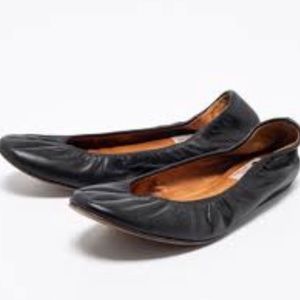 Lanvin Black Leather Scrunch Ballet Flats